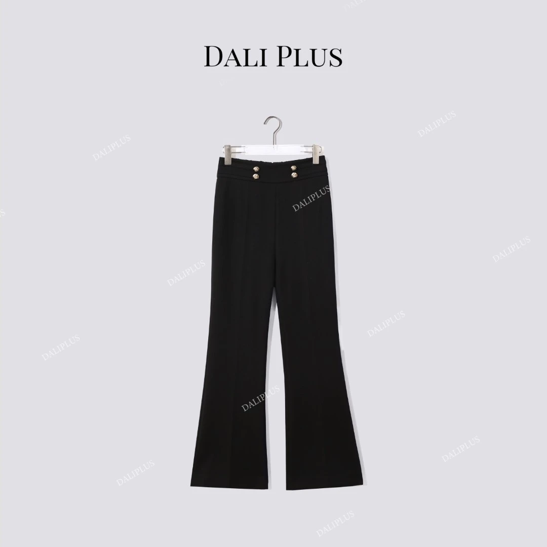 DALI PLUS“双排金扣微喇裤”松紧腰通勤百搭长裤-D5ST1455