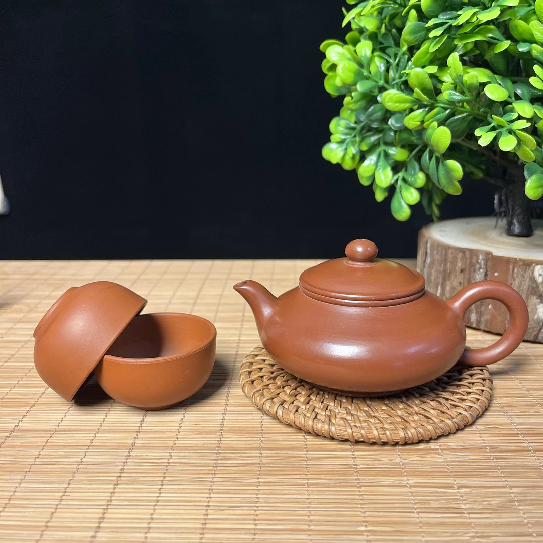【万壶阁】105ML虚扁壶潮州原矿朱泥全手工手拉胚小容量茶壶