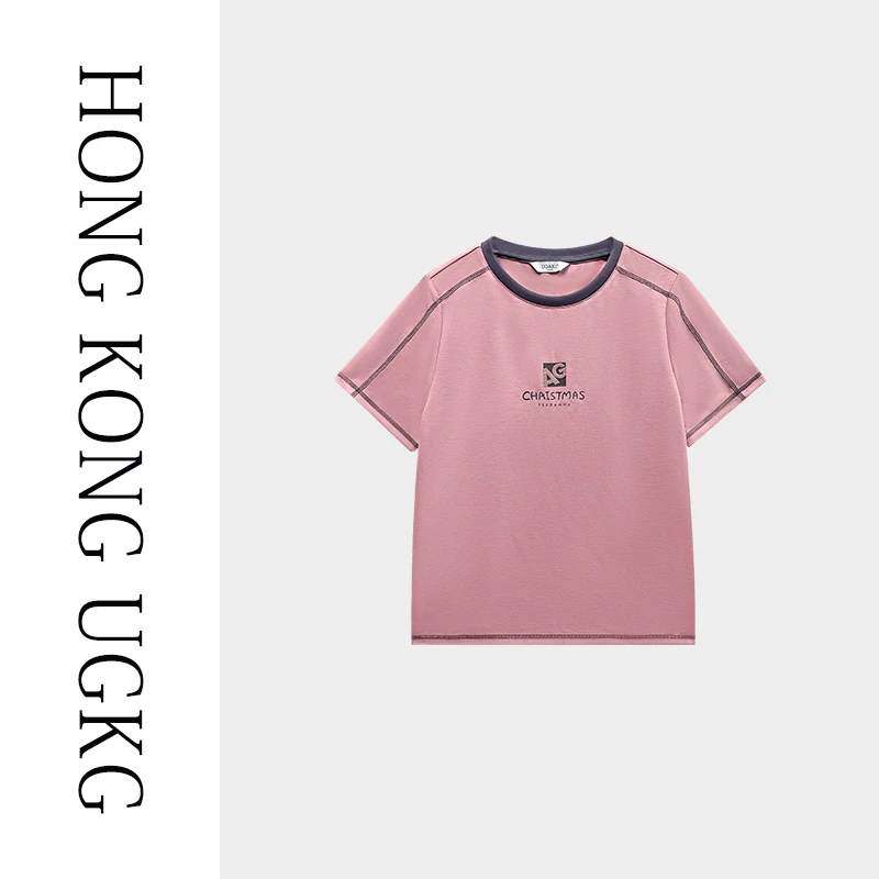 香港UGKG 妈妈夏装2025新款短袖t恤女洋气小个子上衣中老年小衫