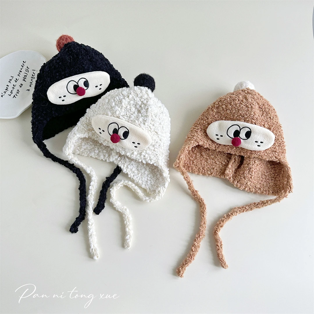 秋冬可爱小毛球毛线帽保暖男女宝宝针织帽儿童百搭护耳帽防风帽子