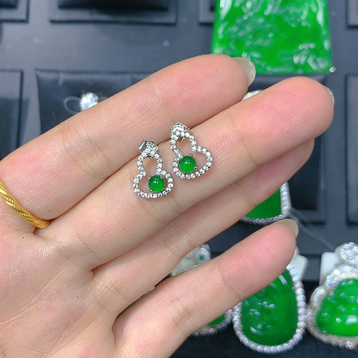 银S925镶嵌翡翠耳饰元气