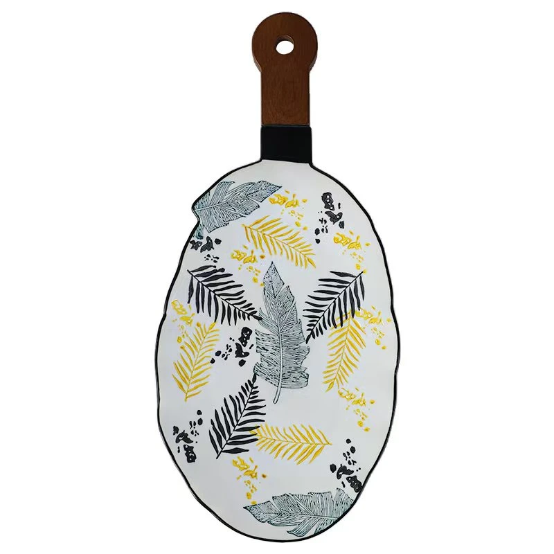 北欧风枫叶手绘釉下彩带柄树叶盘陶瓷碗碟高颜值家用创意餐具