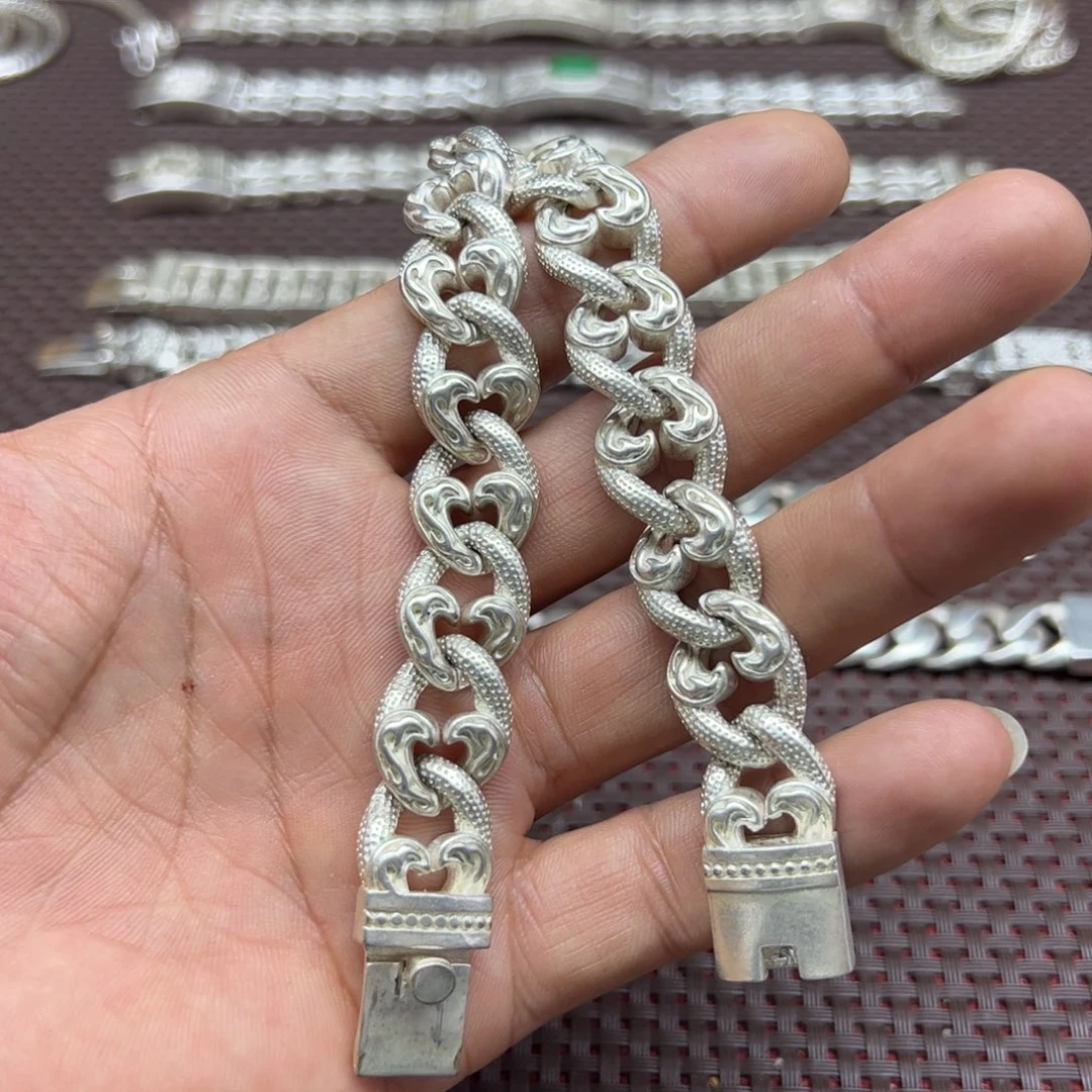 合成金属老银，S925古巴手链