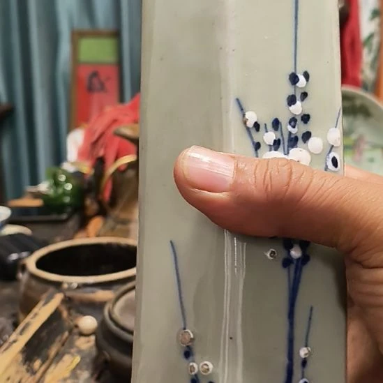 原***迷一个豆青六角香铜