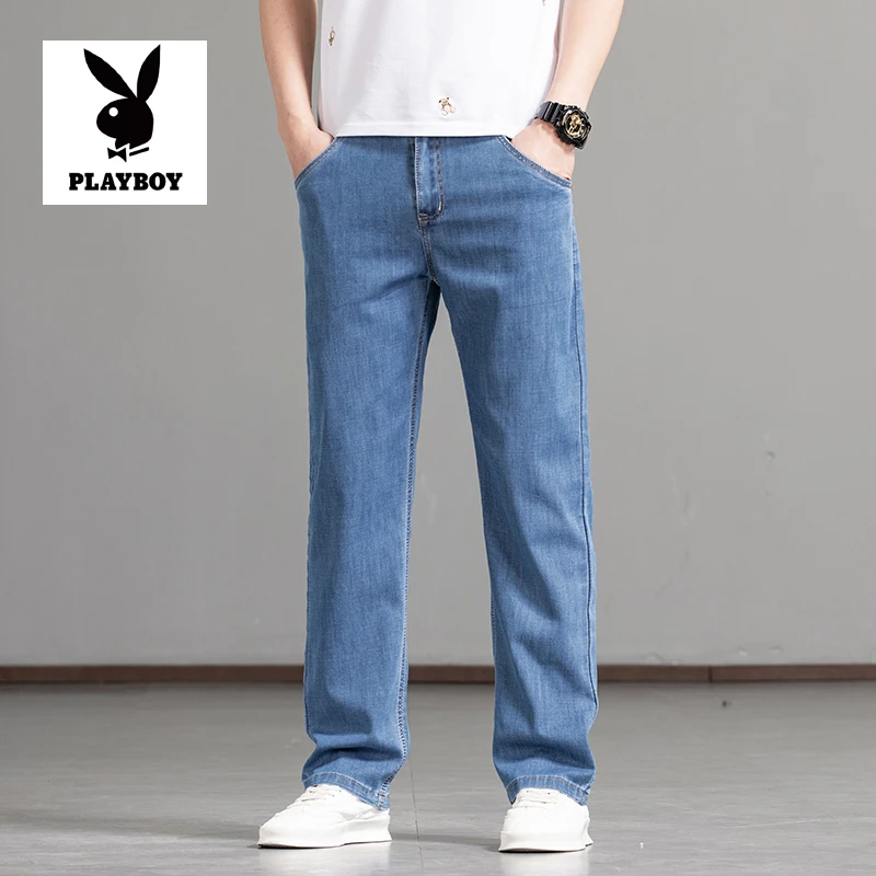 花花公子牛仔裤男直筒宽松夏季新款青年商务时尚薄款弹力休闲裤潮
