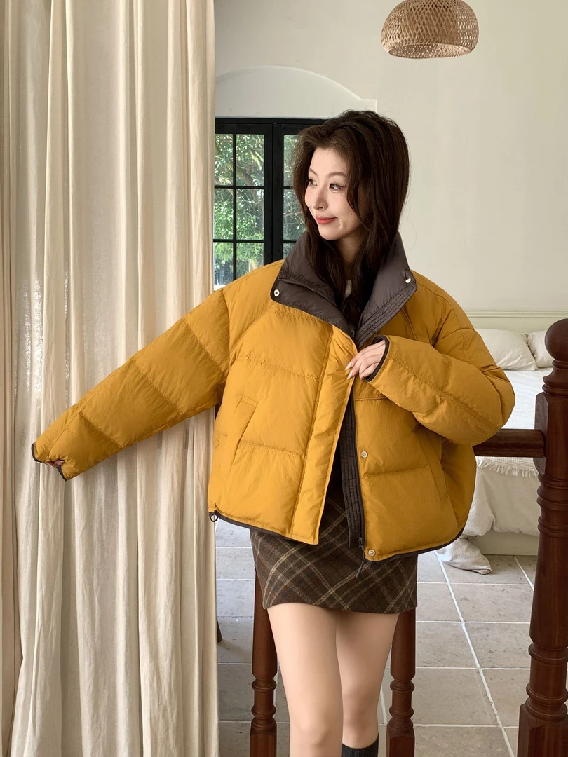 25年新款韩版立领独特设计时尚休闲加厚短款小个子白鸭绒羽绒服