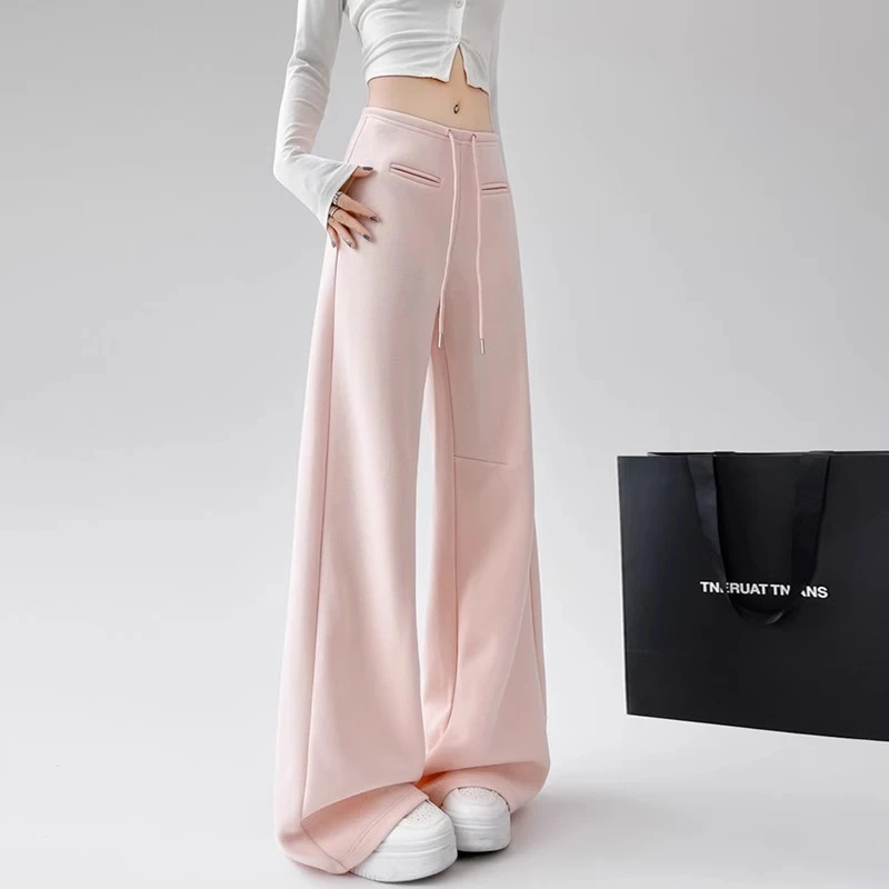 窄版直筒运动裤子女春秋夏2025新款宽松垂感松弛休闲阔腿低腰卫裤