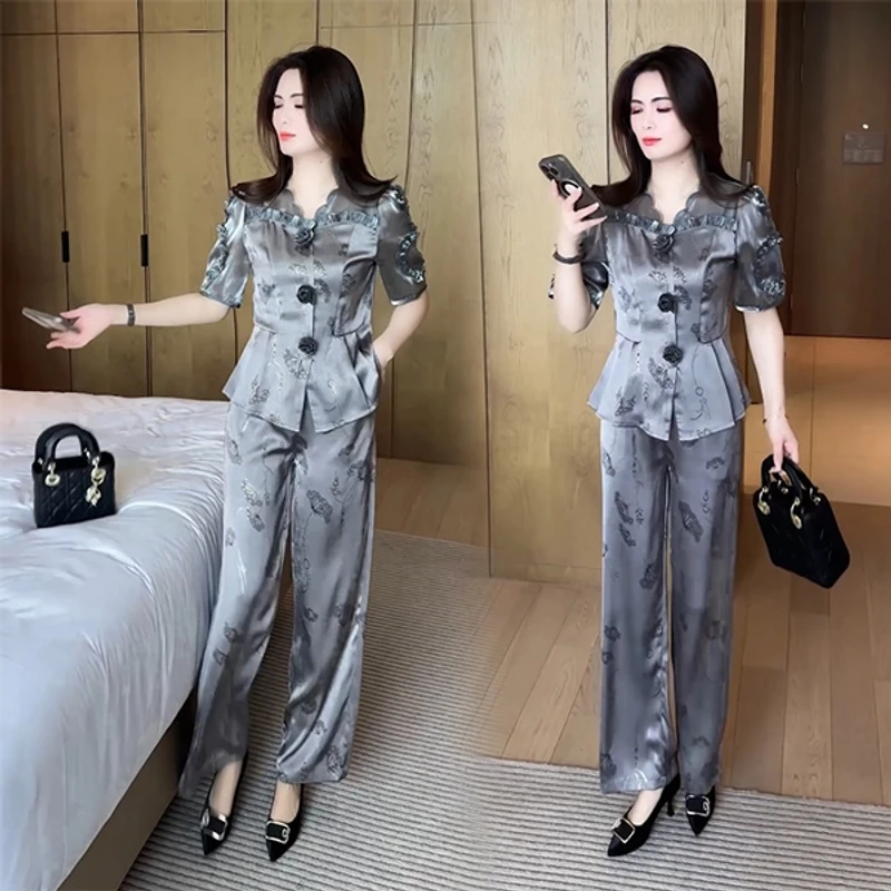 夏季新款穿搭显瘦收腰洋气时尚气质减龄短袖套装宽松韩版名媛