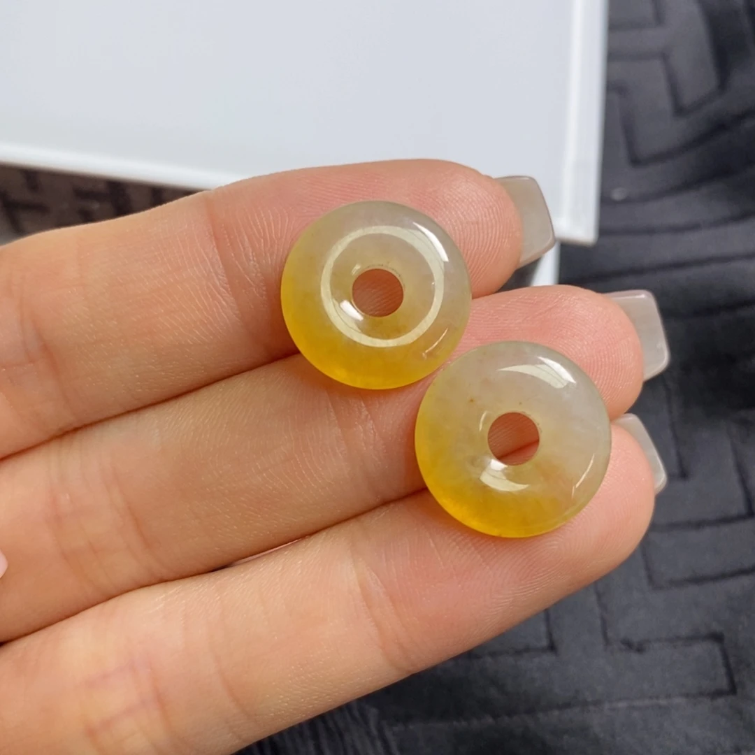 翡翠未镶嵌耳饰黄翡半山水甜甜圈