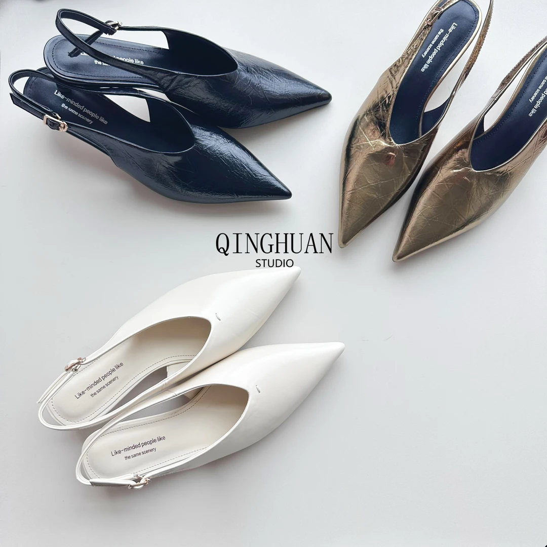 【清欢】极简高级显瘦尖头低跟 | 真皮舒适超软后空凉鞋 | 4cm