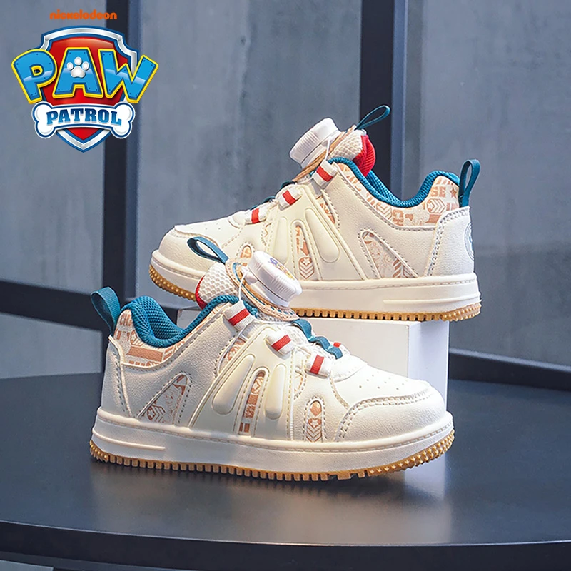汪汪队男童鞋2025春季新款小童皮面防滑板鞋旋钮扣儿童运动鞋
