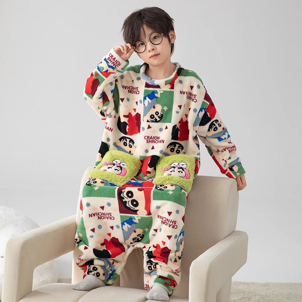 巴拉童装童年儿童珊瑚绒睡衣男童连体保暖秋冬装中大童卡通宝宝法