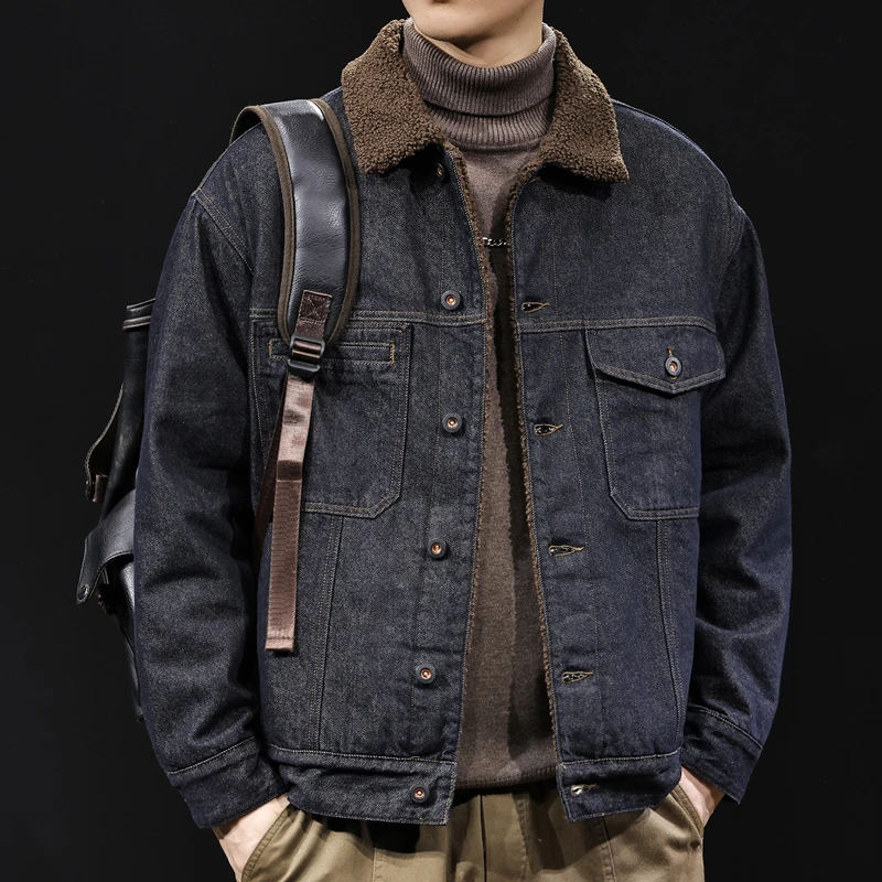 羊羔绒外套男2025秋冬新款棉服加厚保暖男士蓝黑牛仔夹克翻领衣服