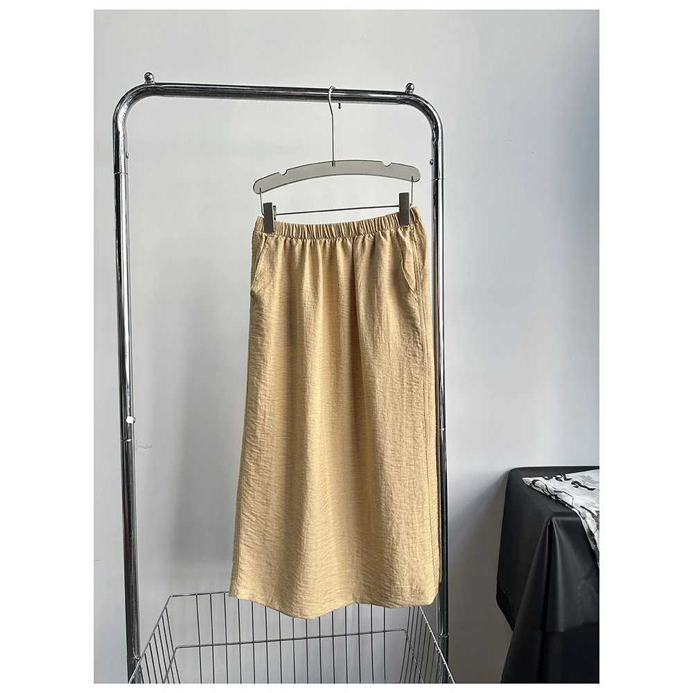 Q144      夏季新款纯色宽松松紧腰女士休闲后开叉半身裙