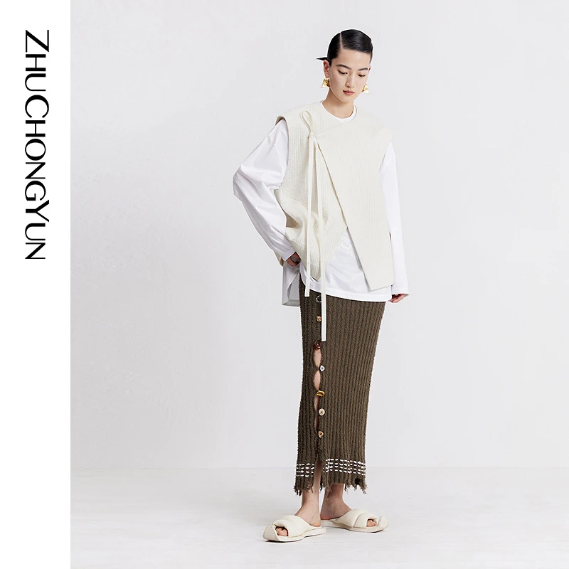 ZHUCHONGYUN2023秋新款简约风东方白鹳棉质T恤C1DE30227