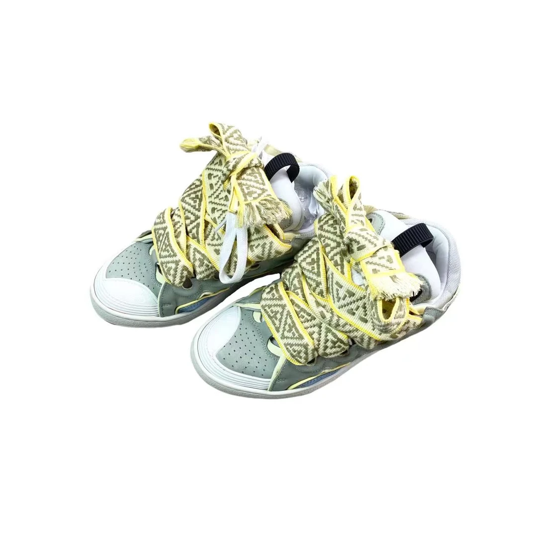 95新 LANVIN  aa一八一九 粗鞋带蓝灰面包鞋 37码