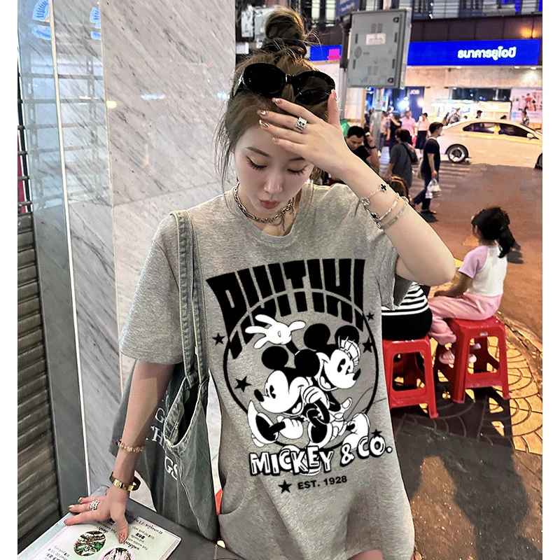 ins米奇前后图案休闲t恤潮牌百搭t恤上衣洋气女装纯棉短袖情侣装