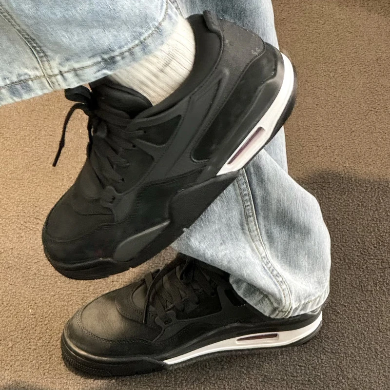 出门战鞋！正品低帮aj4rm男女运动板鞋厚底篮球鞋黑白新款时尚墨绿