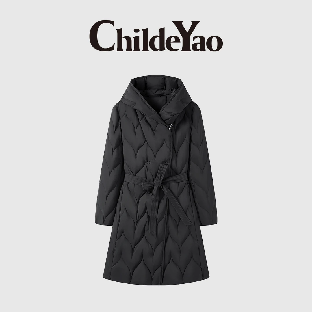 Childe Yao90%鹅绒休闲松弛感中长款连帽羽绒服女冬季CYC57235