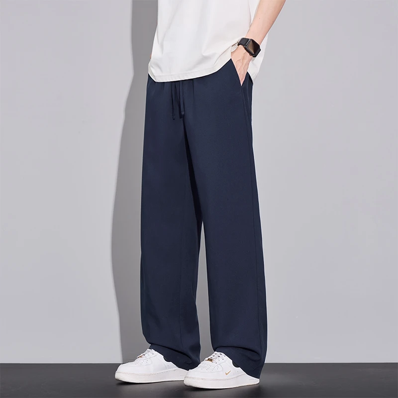 大白鲨2026夏季新款男士休闲天丝亚麻薄款宽松直筒垂感百搭长裤子