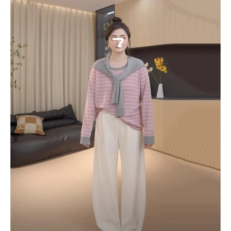 胖佳佳大码女装韩系海军领正肩T恤女春季胖mm条纹百搭巨显瘦上衣