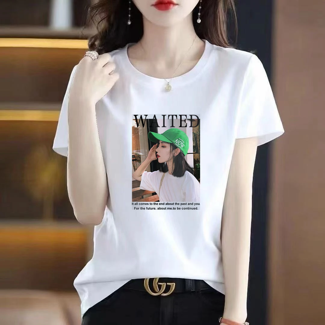 纯棉白色短袖t恤女爆款2025年夏季新款正肩宽松圆领半袖T恤女上衣