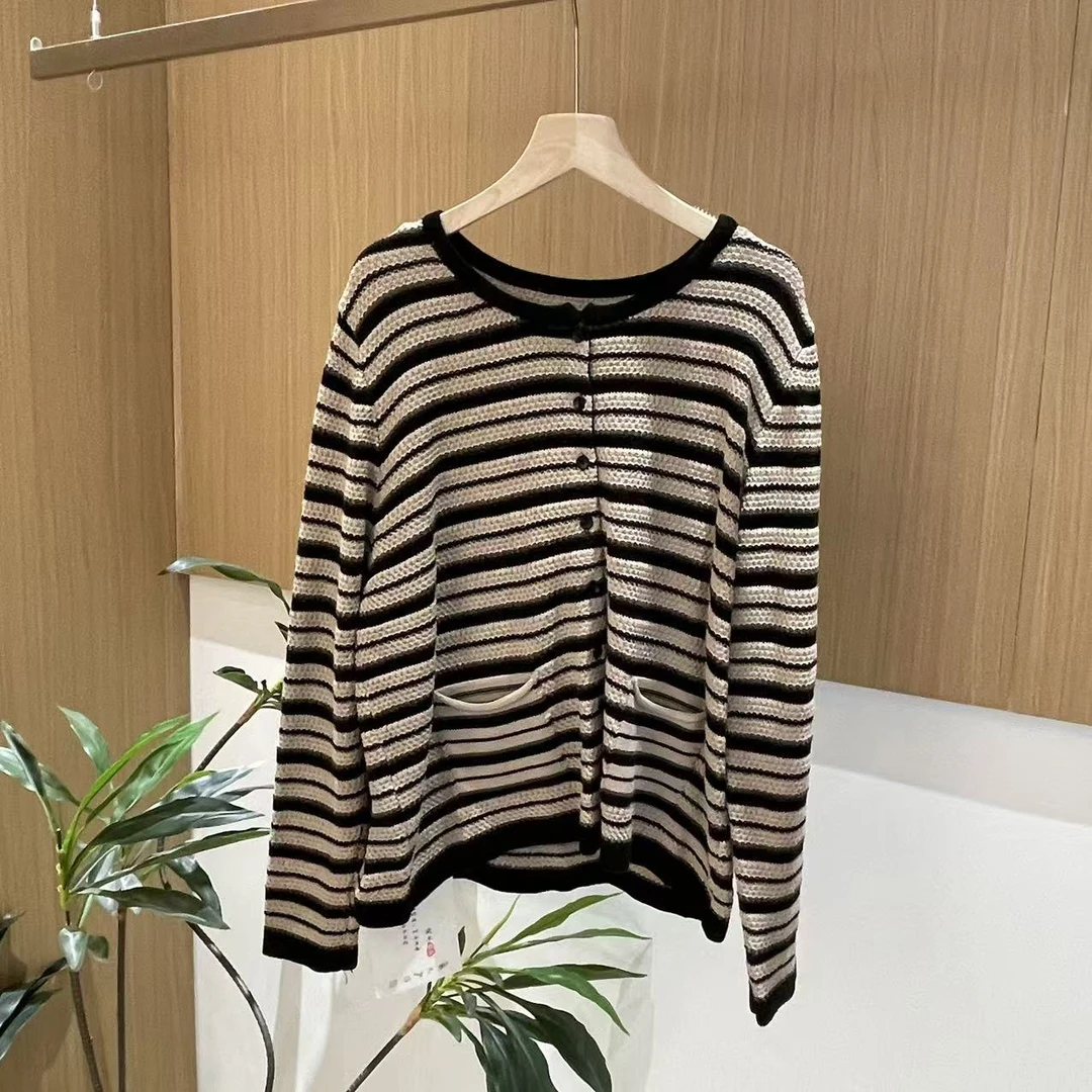 15532新款春秋休闲减龄宽松条纹显瘦时尚洋气针织开衫