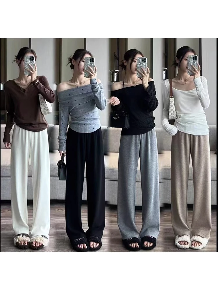 2025窄版直筒裤女秋季新款大码胖MM梨型身材高腰显瘦垂感拖地裤子