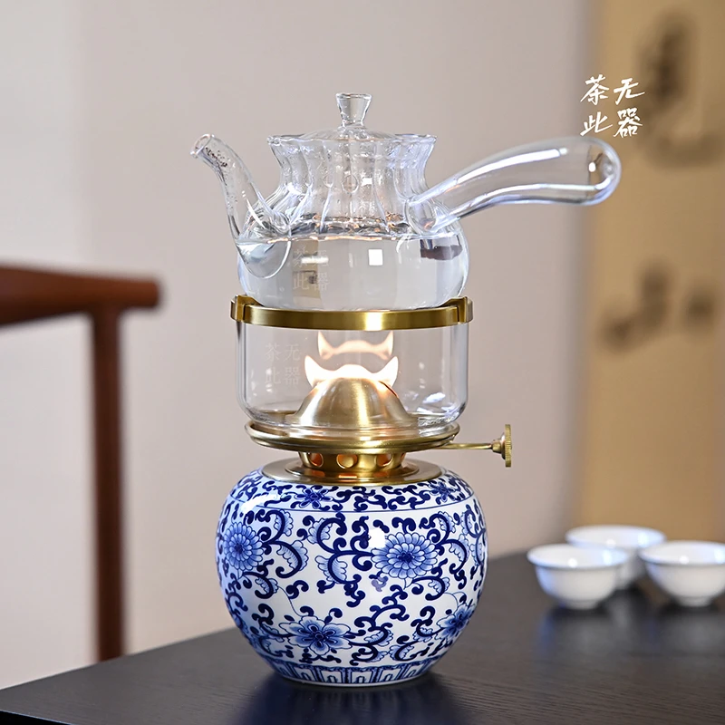 【万寿菊】景德镇陶瓷茶灯小灯蓝万花空气灯煮茶灯烧水青花瓷茶炉