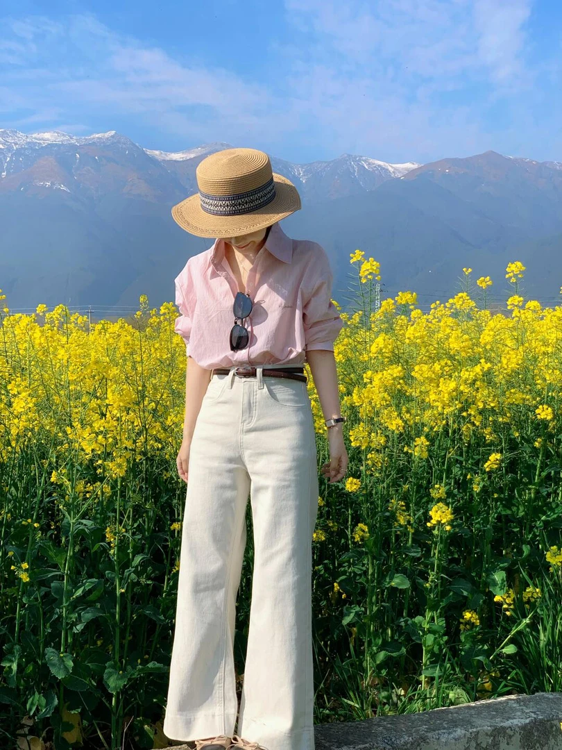 【恋爱心事】法式时尚衬衫女款外穿粉色显瘦显白高腰白色休闲长裤