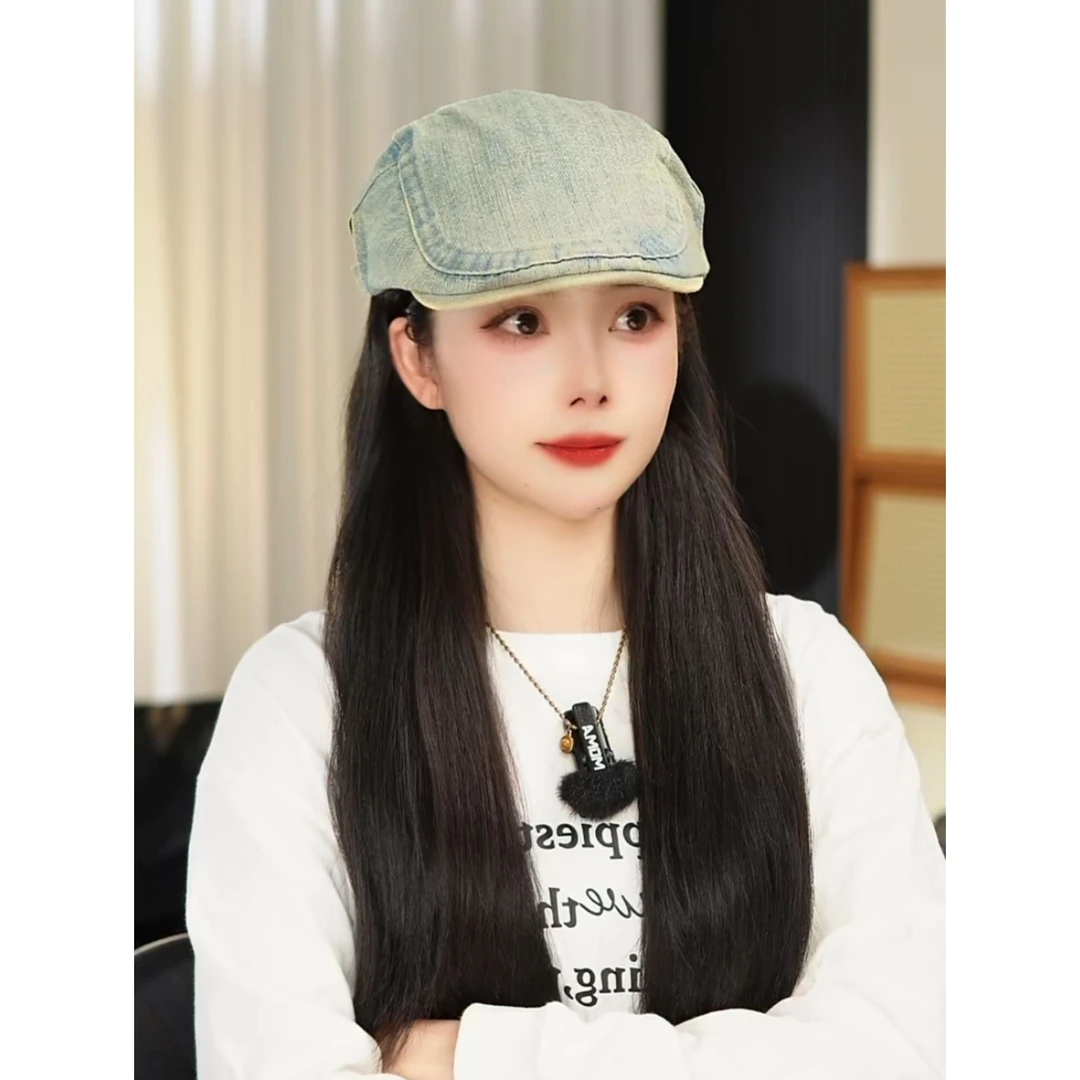 水洗牛仔复古前进帽2025新款夏季帽子女大头围显脸小贝雷报童秋冬