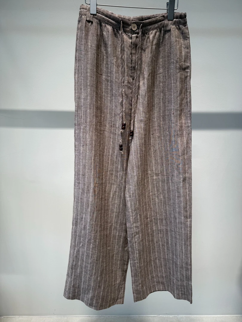 【诺糸.哲学】老钱风时髦机理条纹亚麻休闲裤kz1379