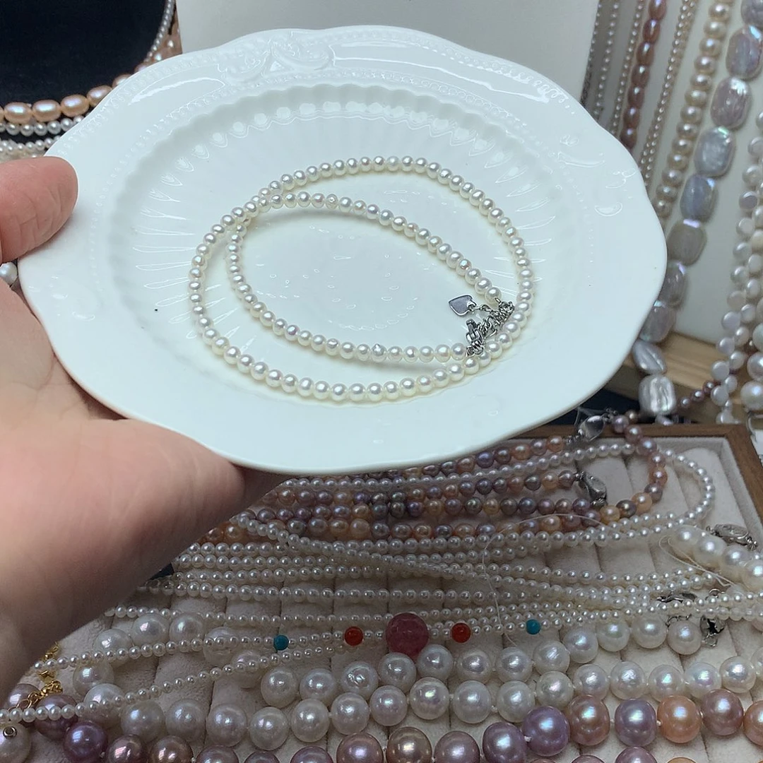 未镶嵌淡水珍珠3-4a87项链