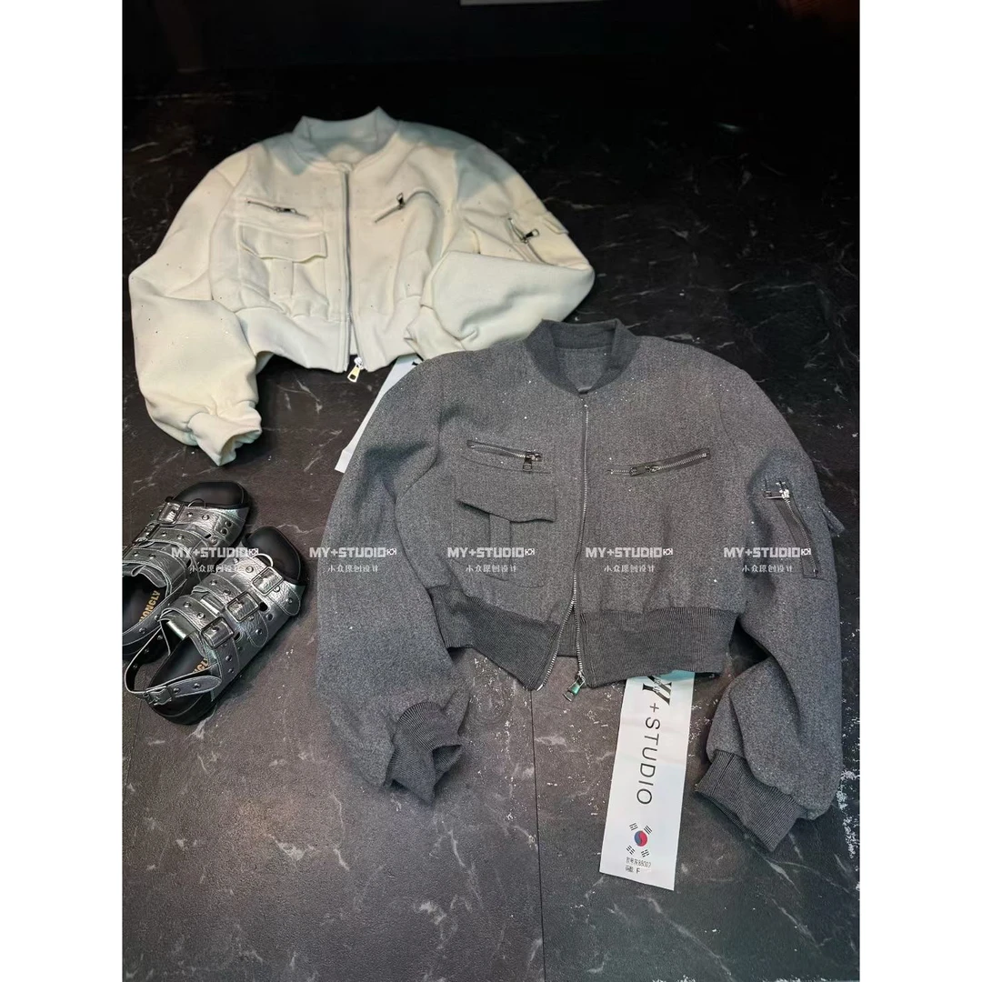 2025欧货满天星亮晶晶洋气气质短款毛呢工装外套