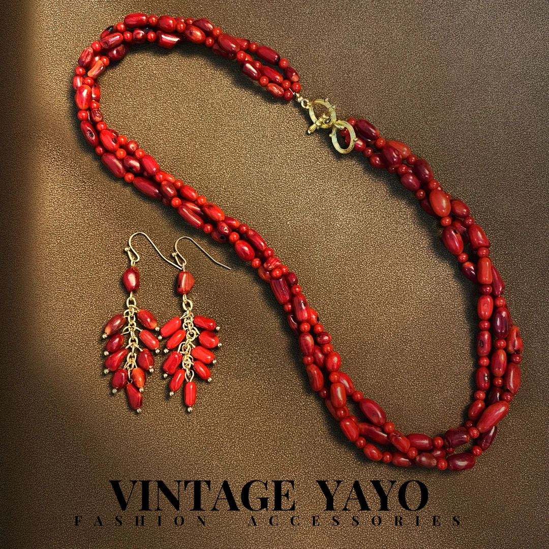 铜合金仿珍珠项链 11868手工意大利手工编织深海红色湖湖项链