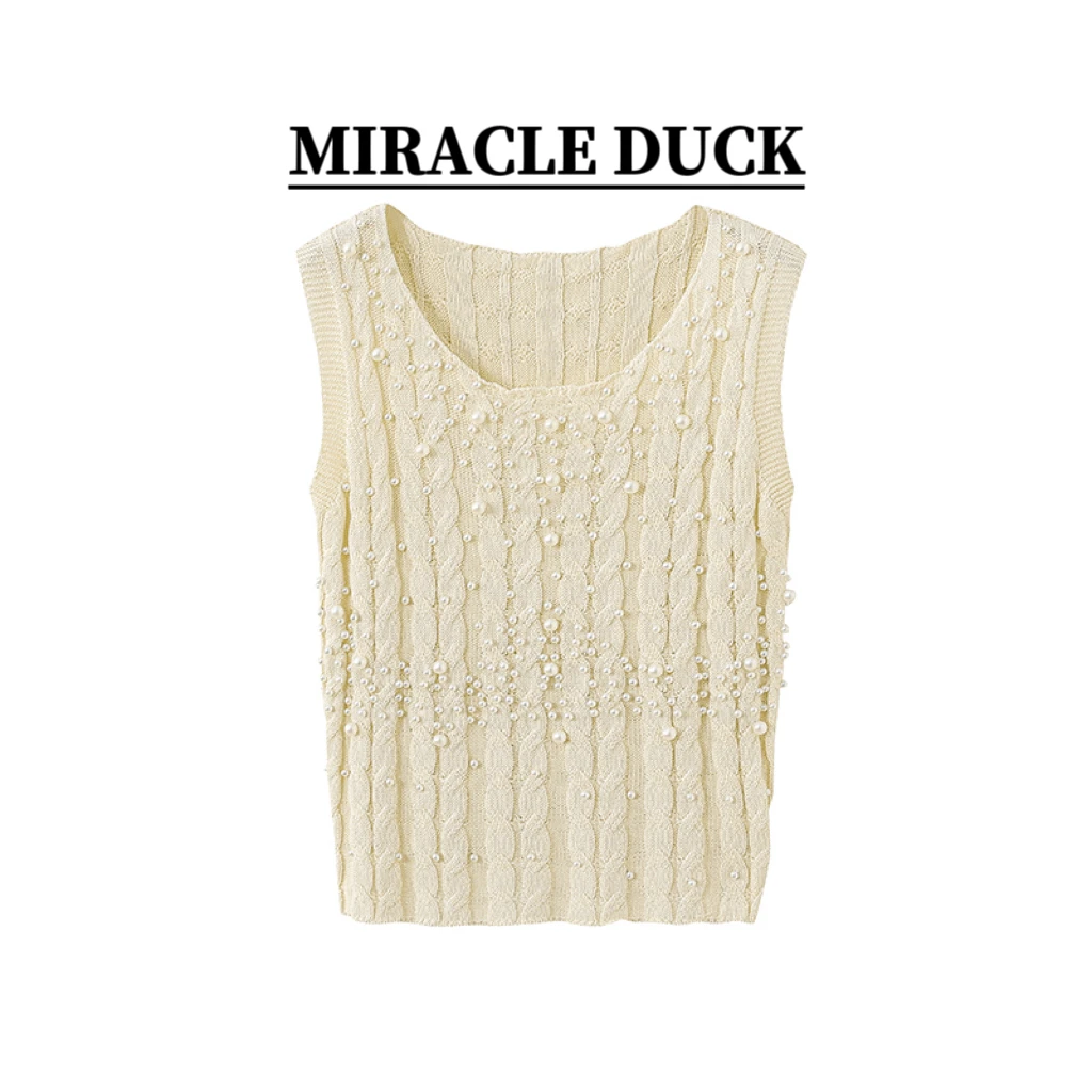 【法式风】夏季法式冰丝针织衫圆领背心重工钉珠女士C1624