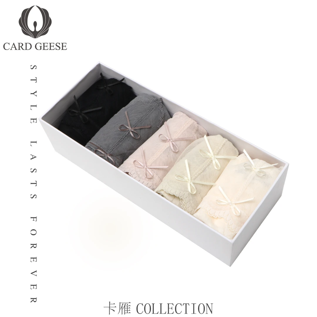 卡雁25新款莫代尔蕾丝纹理蝴蝶结中高腰三角内裤MYJ2-25S829-6055