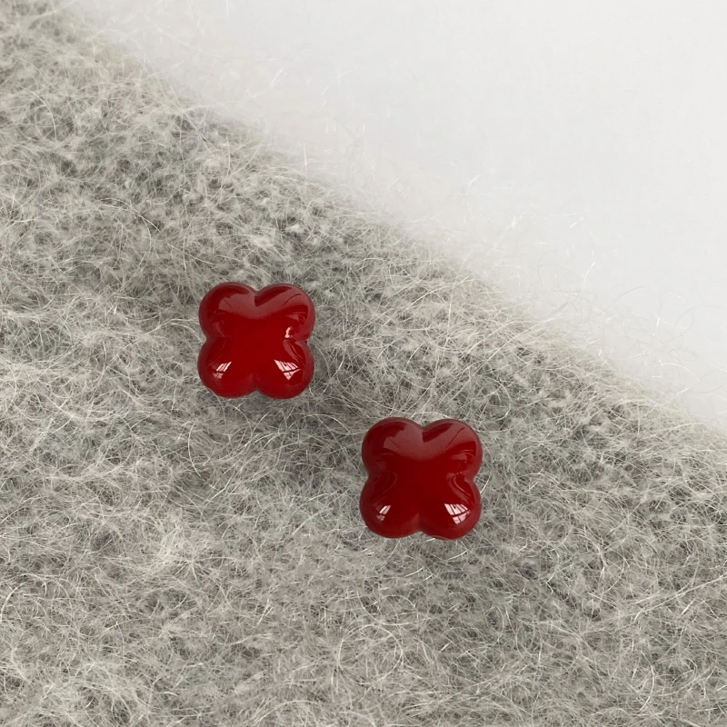 KADER/卡蒂罗925银针安克拉红酒红色四叶草耳钉氛围感洋气百搭耳