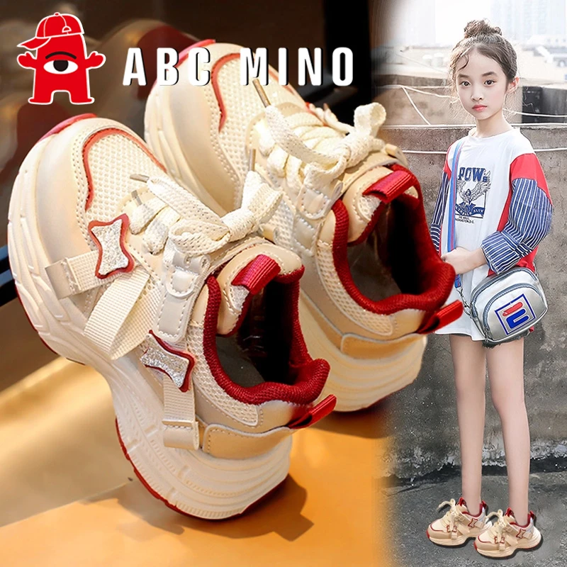 ABC MINO女童鞋运动鞋2025春秋季百搭软底休闲儿童时尚女孩老爹鞋