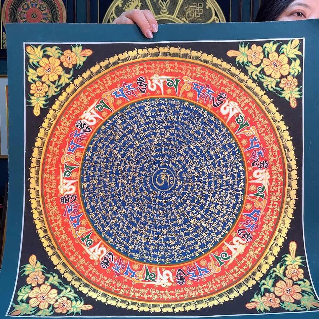 卷轴画六字真言唐卡50厘米