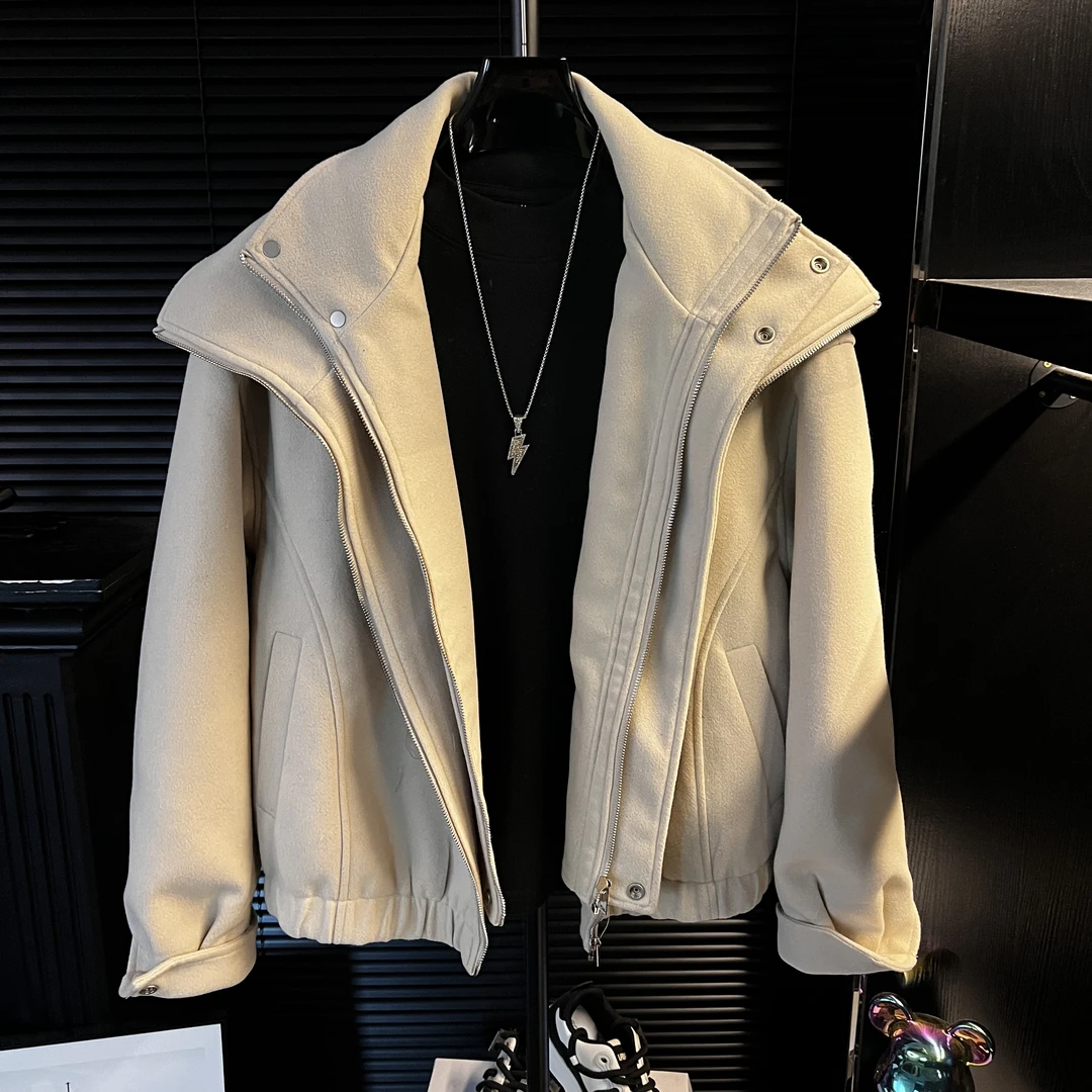 MZ-冬季加厚呢子假两件男士潮流外套