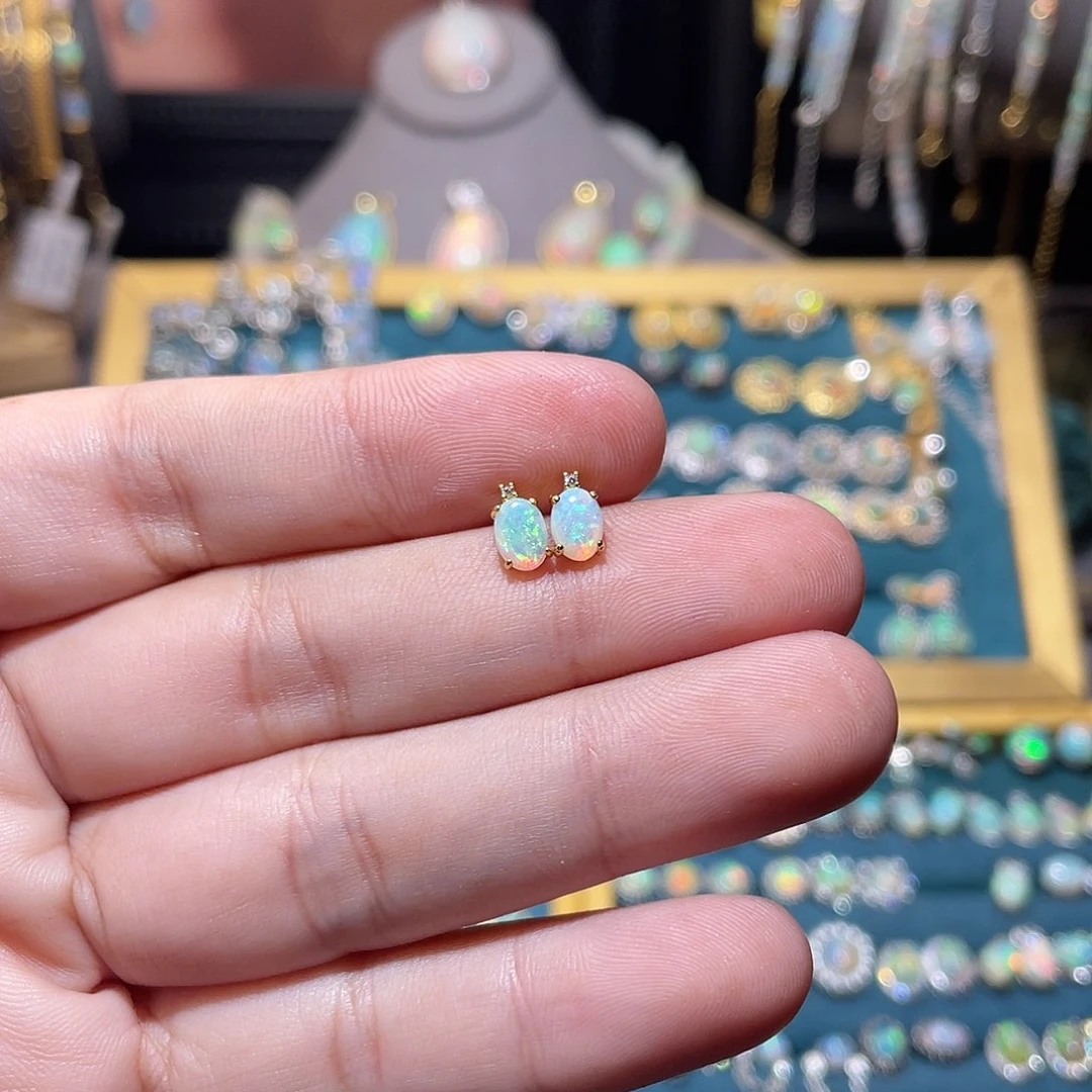 银S925镶嵌欧泊耳钉）甜*