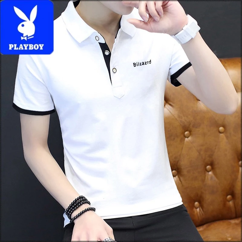 花花公子休闲短袖polo衫男士白色上衣服夏季新款半袖t恤男装潮流