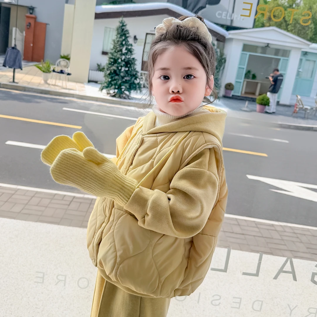 女童秋冬装四件套马甲阔腿裤冬季波点套头秋冬休闲女套装冬装加厚