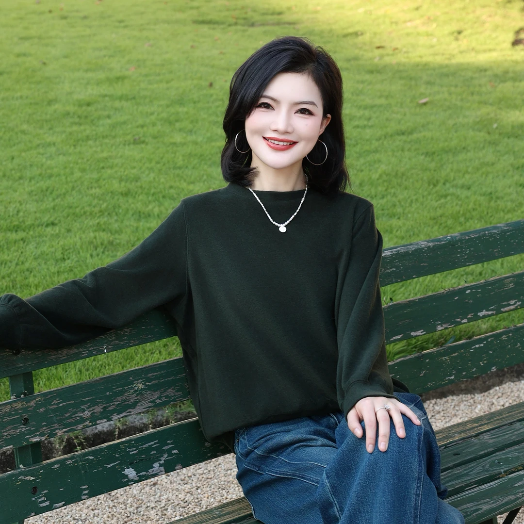 枫竺阿楠anan圆领简约百搭纯色加绒加厚卫衣女秋冬长袖打底上衣