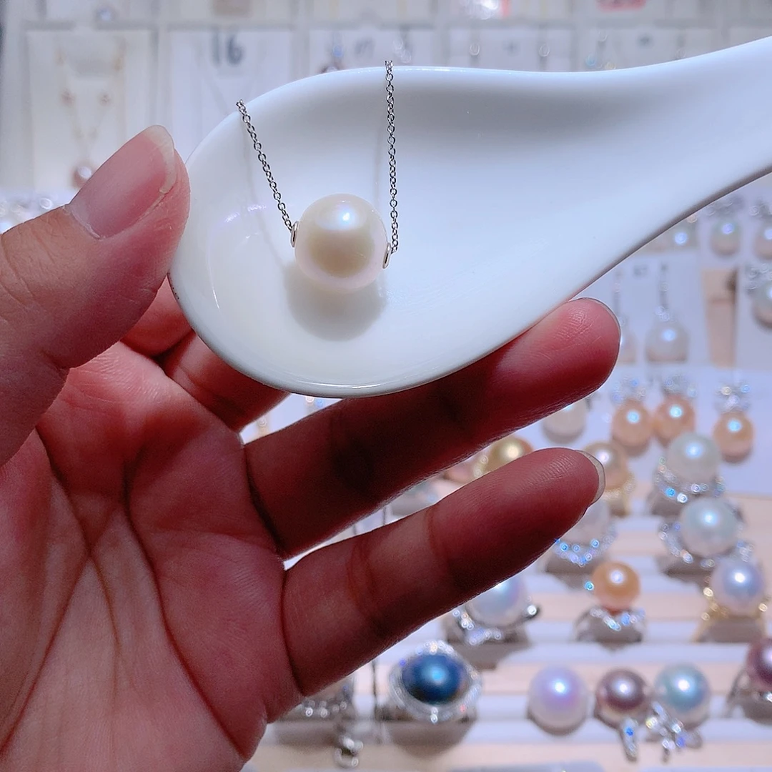 淡水珍珠银S925镶嵌吊坠(赠链)CC13.3mm