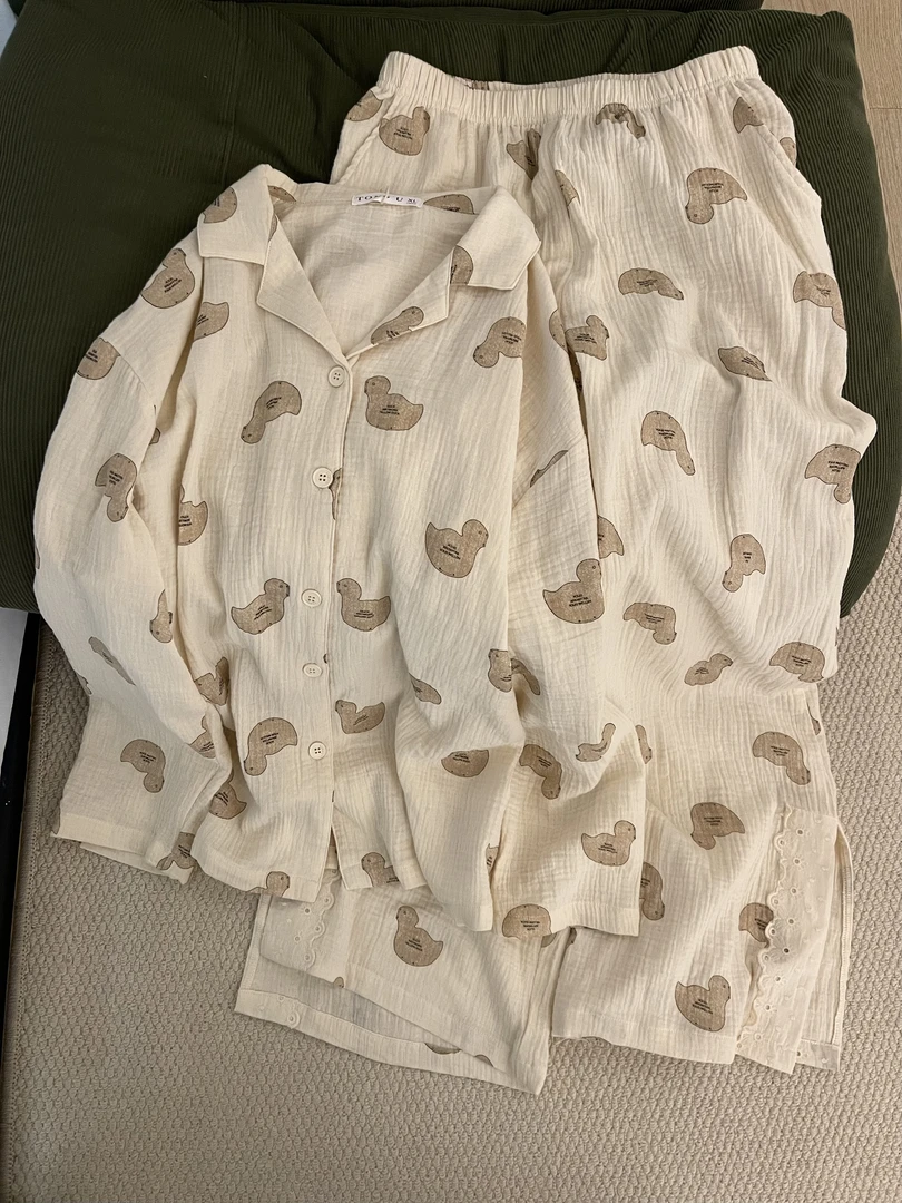 【DMXJ大梦想家】甜美可爱卡通鸭子睡衣女款夏季新款长裤家居服套装