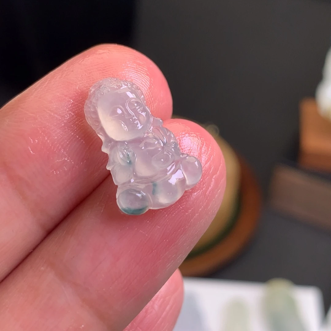 未镶嵌定制翡翠冰飘蓝花宝宝佛