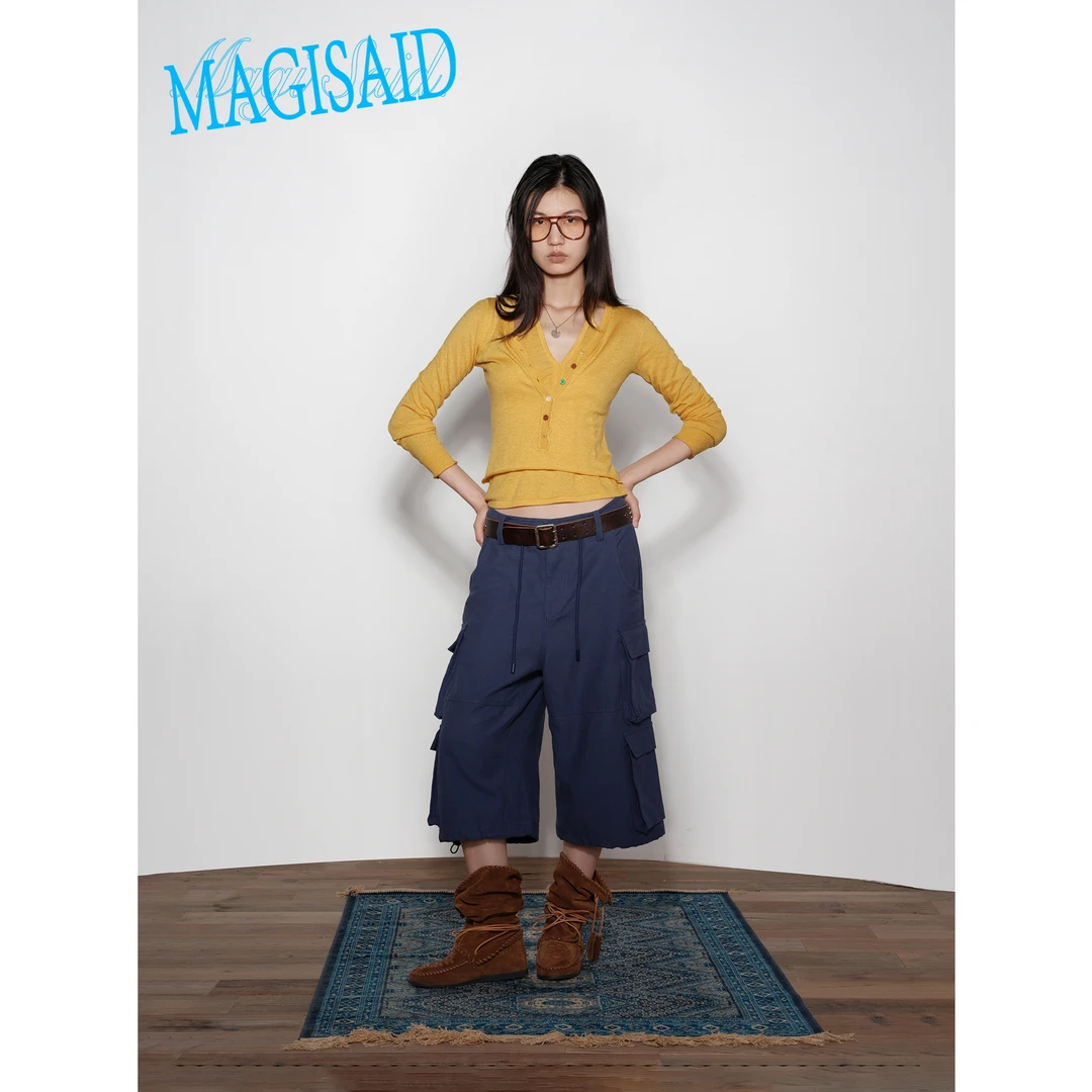 【v领纽扣开衫现货】magisaid*夏日轻薄v领彩色纽扣针织开衫