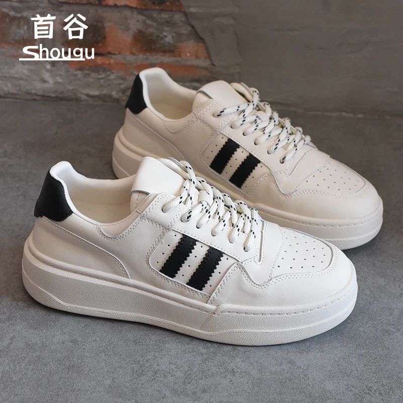 shougu/首谷2025春新款休闲百搭小白鞋女显脚小厚底圆头板鞋子